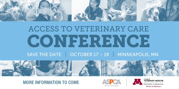 blue header featuring images of veterinary care workers and text to attend AVC conference on October 17